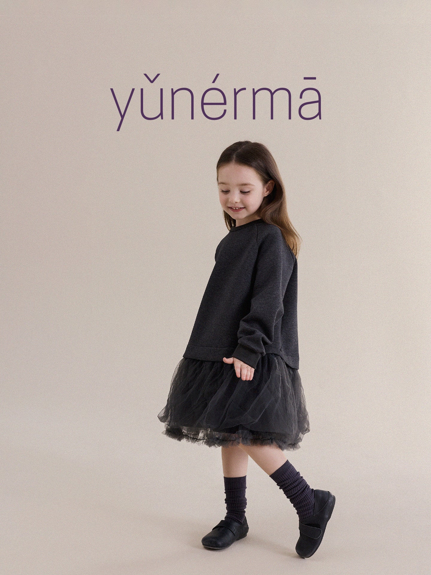 Kids' Tulle-Paneled Long-Sleeved Dress [mh0013976]