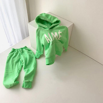 Letter Print Hooded Sweatshirt Set ロゴ パーカー セットアップ【mh0012612】