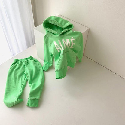 Letter Print Hooded Sweatshirt Set ロゴ パーカー セットアップ【mh0012612】