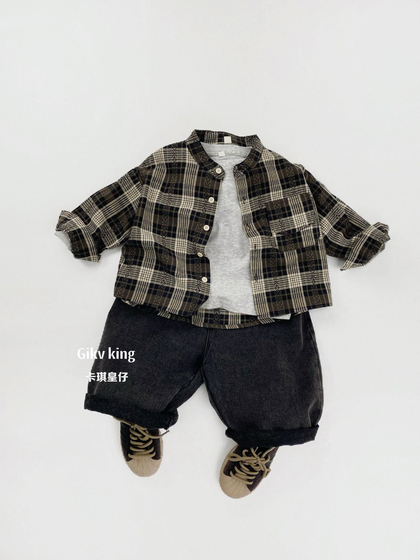 Vintage Plaid Long Sleeve Button Shirt キッズ チェック柄 シャツ【mh0012571】