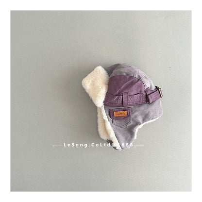 キッズ帽子 裏ファーフリース ベルトデザイン 耳当て付き フライトキャップ【mh0011840】