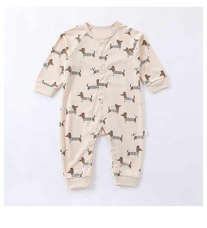 -ムーン/ドッグプリント長袖ロンパース【mh0010752】 - mamahalo shop - 長袖ロンパース -  べビー服 - 子供服 - 男の子 - 女の子