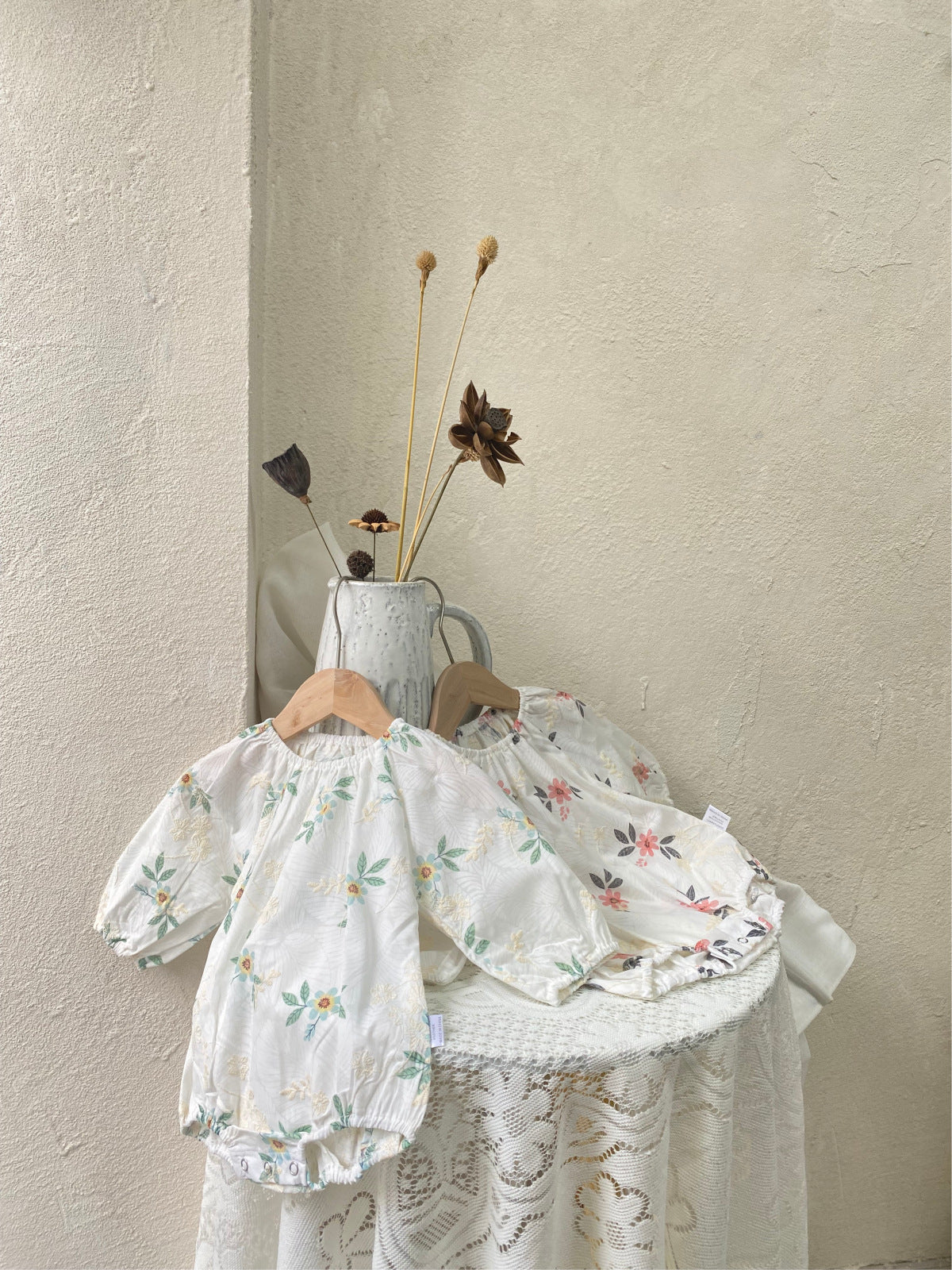 Flower Embroidered Romper with Bonnet 花柄 刺繍 ロンパース ボンネット【mh0012670】