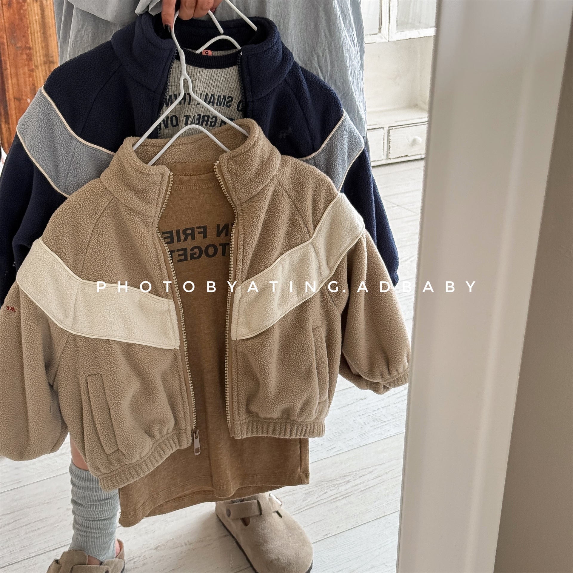 -バイカラージップアップフリースジャケットブルゾン裏起毛防寒アウター【mh0010912】 - mamahalo shop - ショートコート・ジャケット・ジャンパー -  べビー服 - 子供服 - 男の子 - 女の子