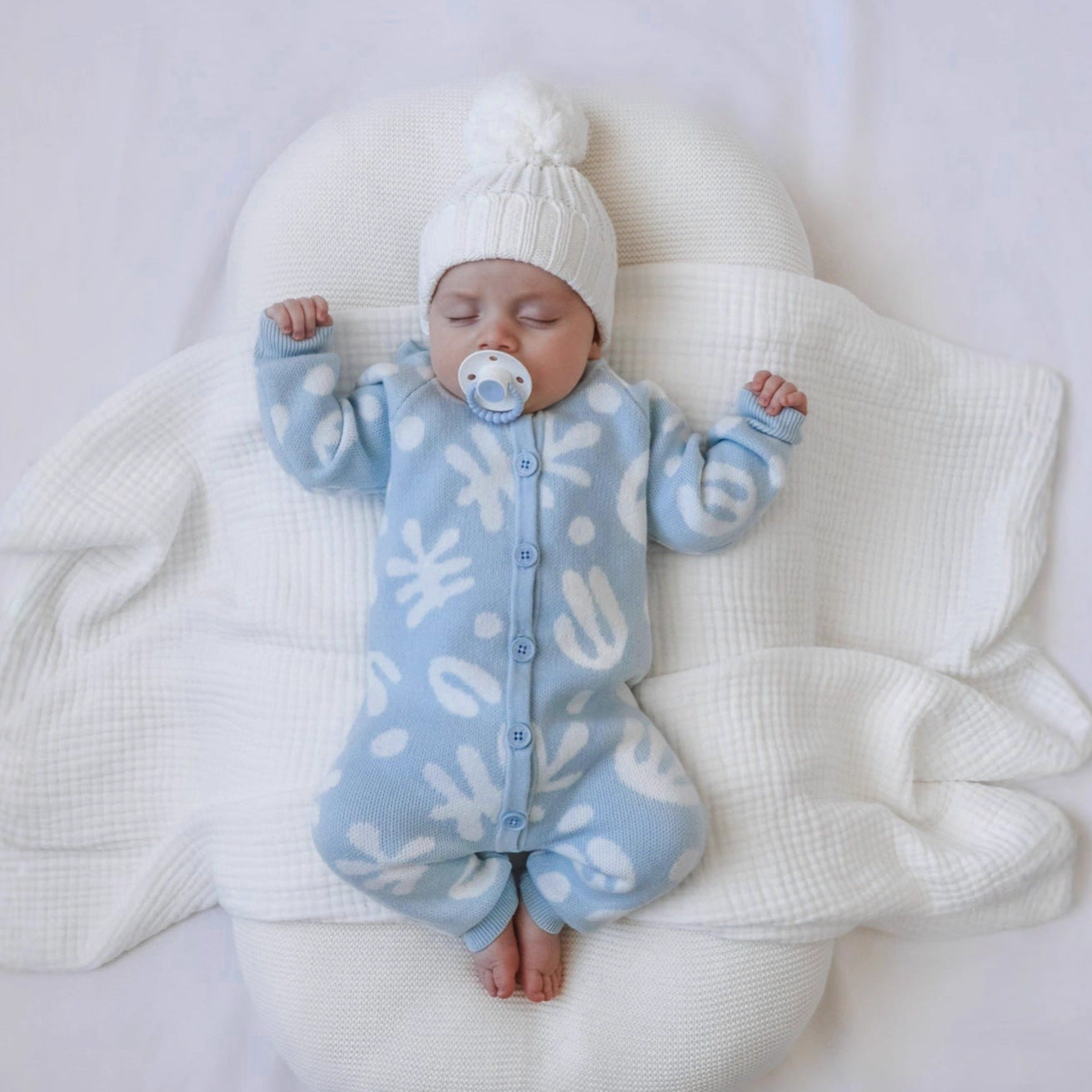 長袖ニットロンパース 幾何学模様 ジャカードニット ジャンプスーツ【mh0011855】