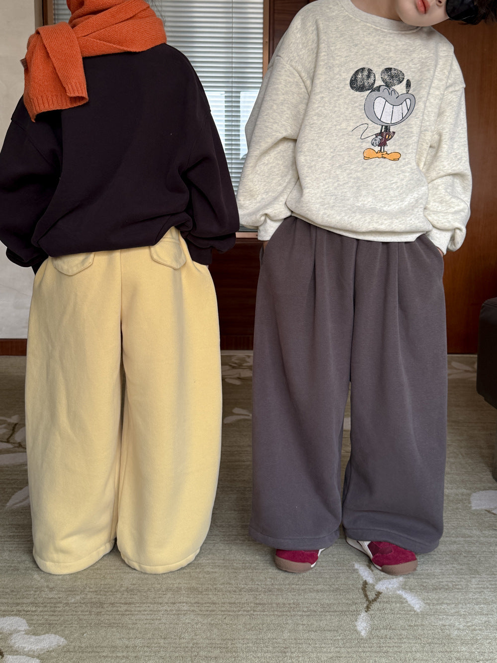 スウェットパンツ キッズ 裏起毛 厚手 無地 ストレート ルーズフィット【mh0011672】