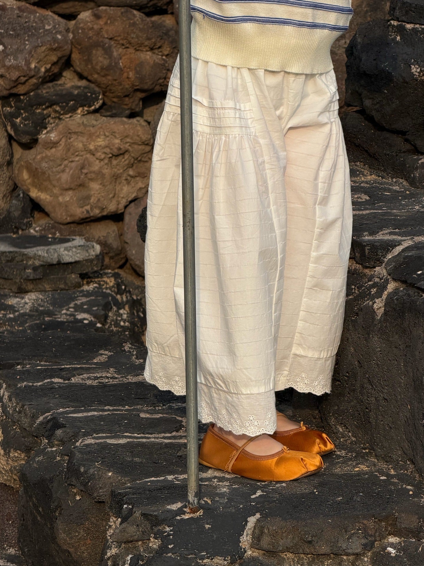 Lace Hem Cotton Wide Pants レース刺繍 ロングパンツ【mh0013399】