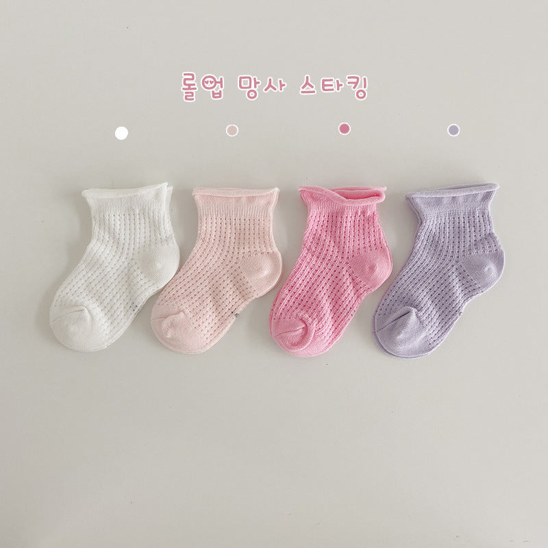 ☺︎ Conjunto de 4 pares de calcetines cortos de malla de verano para bebés y niños