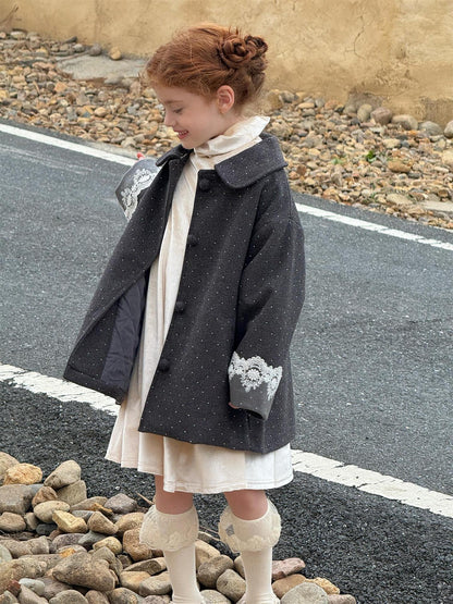 Wool coat with quilted lining, dull gray, and rhinestones [mh0011747]