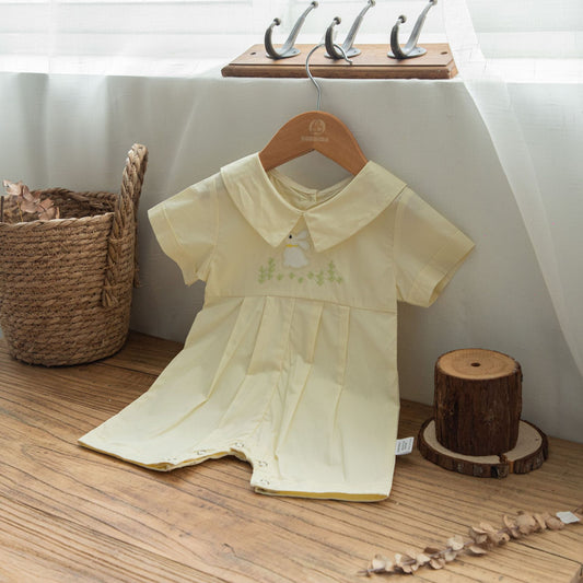 Rabbit Embroidered Cotton Romper ウサギ ロンパース【mh0012616】