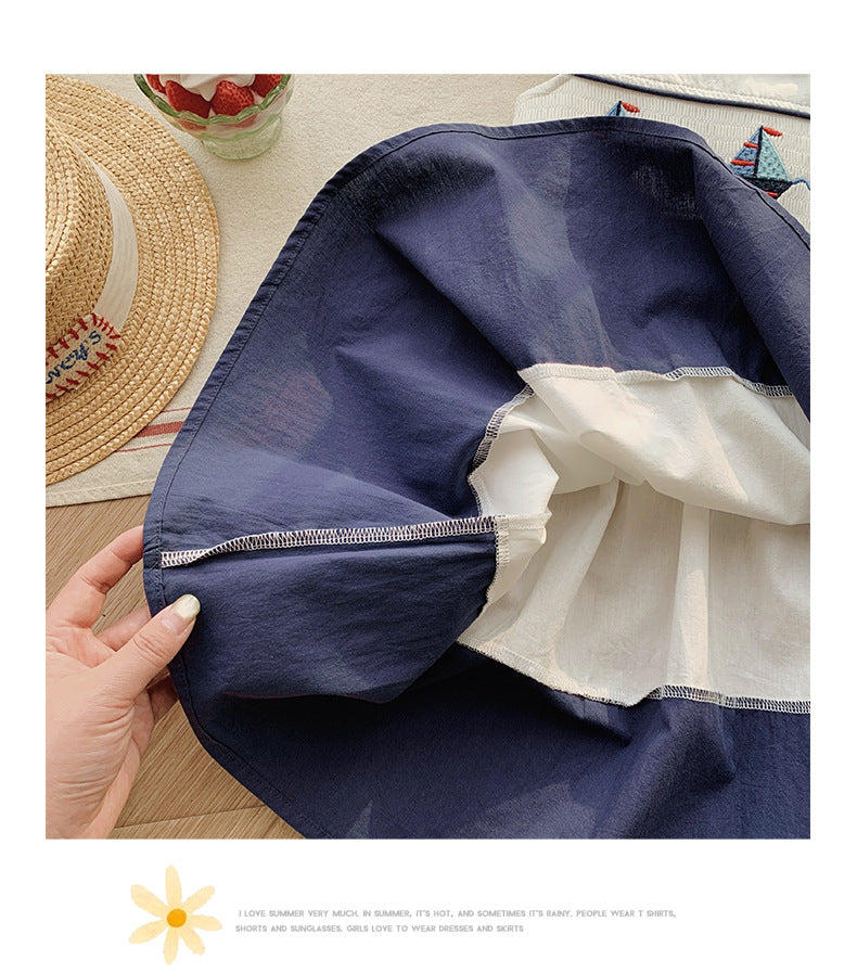 ヨット刺繍 セーラーカラー ノースリーブワンピース レトロモダン【mh0013662】