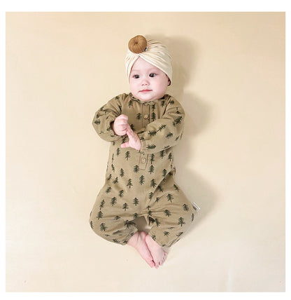 -木ツリー/月ムーンプリント長袖ロンパース/カーディガンジャケット【mh0010745】 - mamahalo shop - 長袖ロンパース -  べビー服 - 子供服 - 男の子 - 女の子