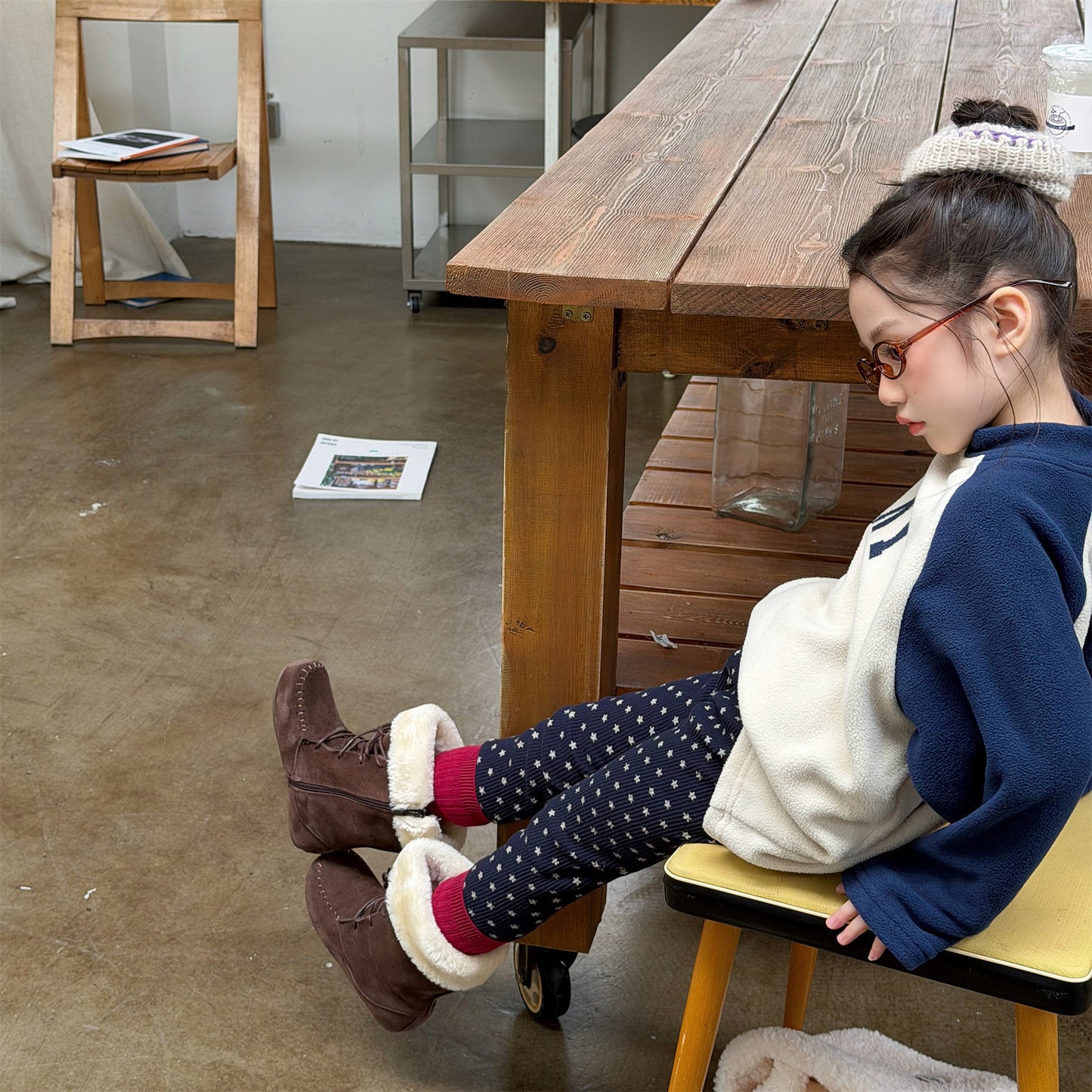 裏起毛リブレギンスパンツ 星スタープリント デイリーパンツ【mh0011908】