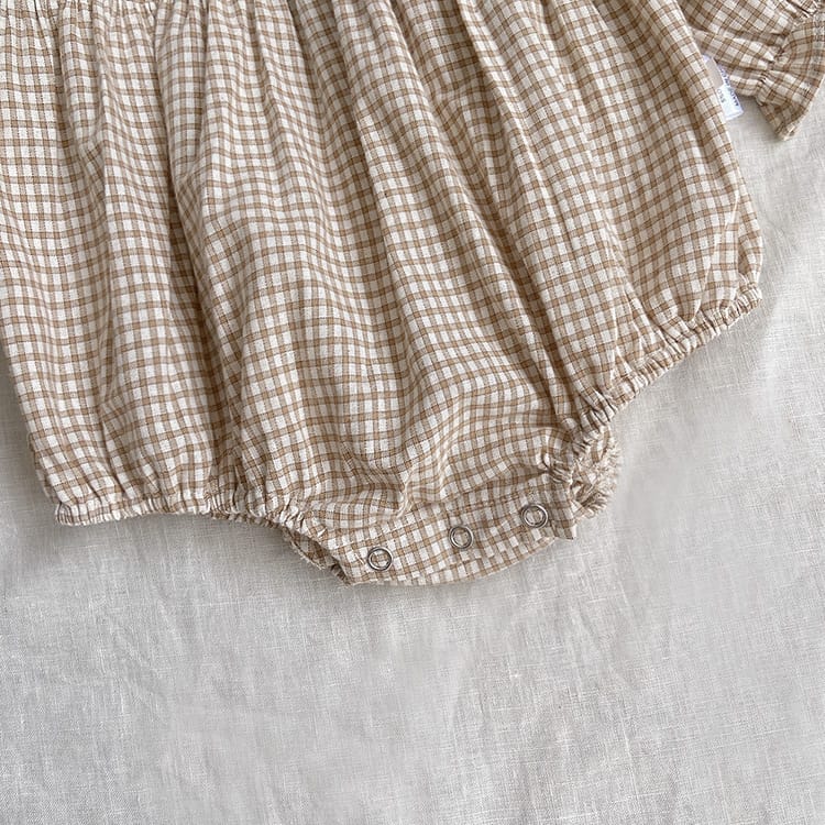 Checkered V-neck Lace Romper チェック柄 Vネック レース ロンパース【mh0002458】 BBAMMA 長袖ロンパース