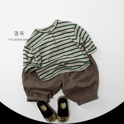 -ヘンリーネックボーダー長袖Tシャツ【mh0010862】 - mamahalo shop - 長袖Tシャツ -  べビー服 - 子供服 - 男の子 - 女の子