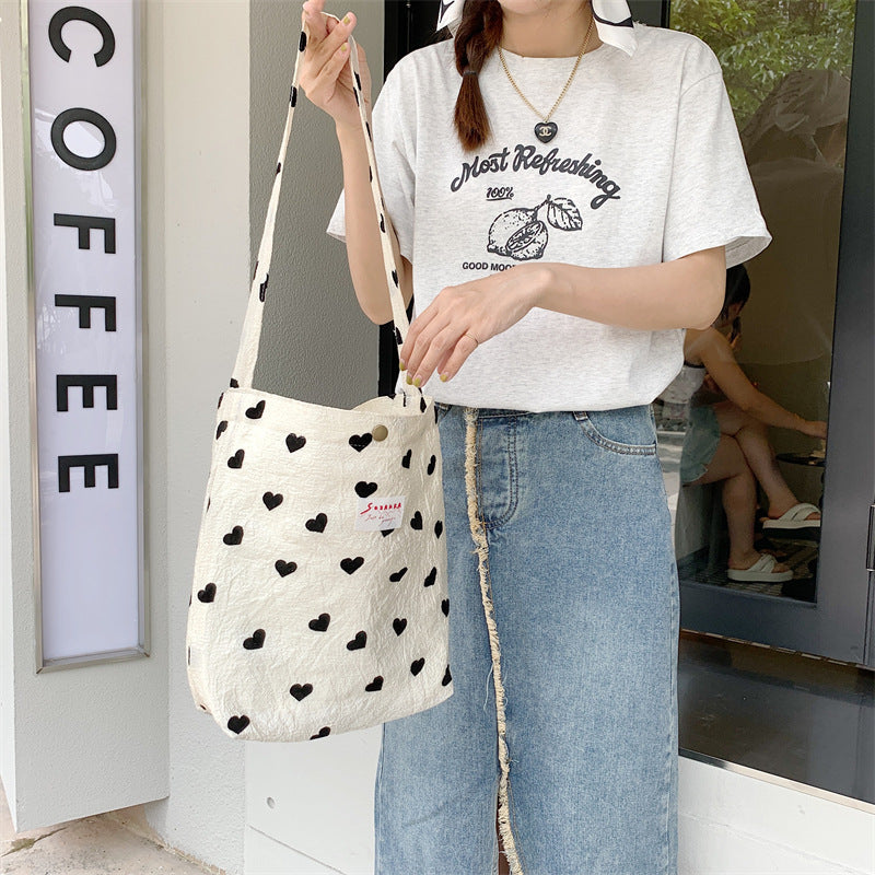Canvas Heart Print Tote Bag Shoulder Bag Crossbody Bag Diaper Bag [mh0004200]
