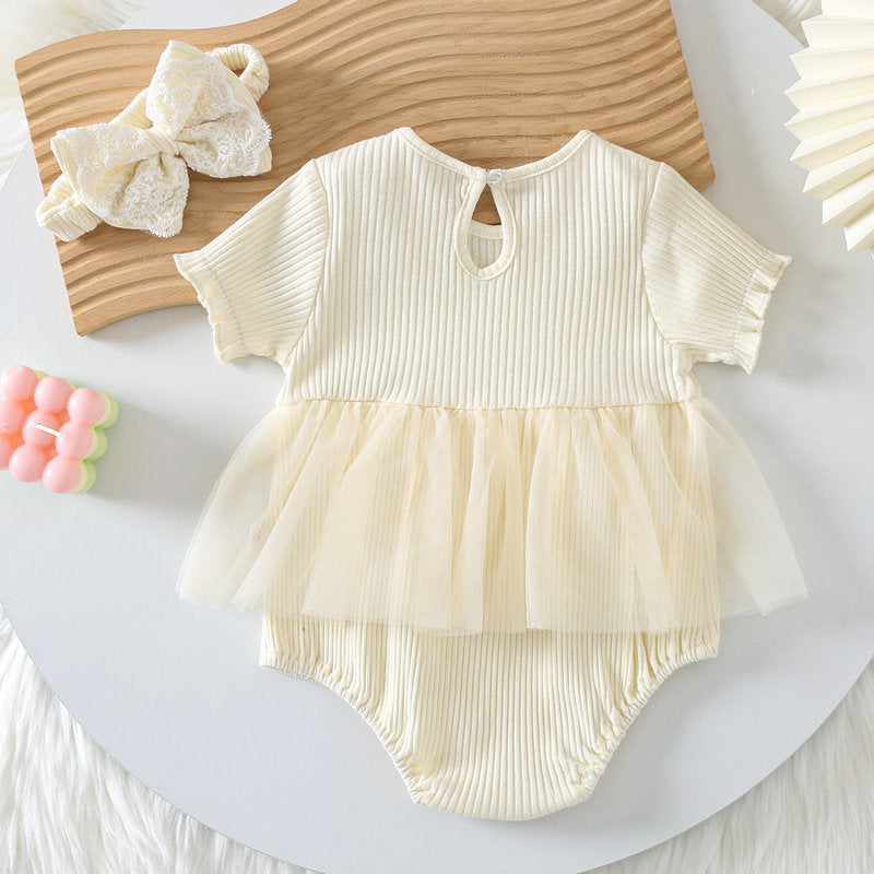 Baby Lace Tulle Frill Short Sleeve Romper Headband Set【mh0001835】
