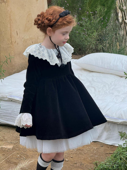 長袖ワンピース レースフリルカラー パーティドレス【mh0011762】