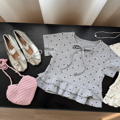 Polka Dot Tiered Ruffle T-Shirt ドット柄 半袖Tシャツ【mh0013118】