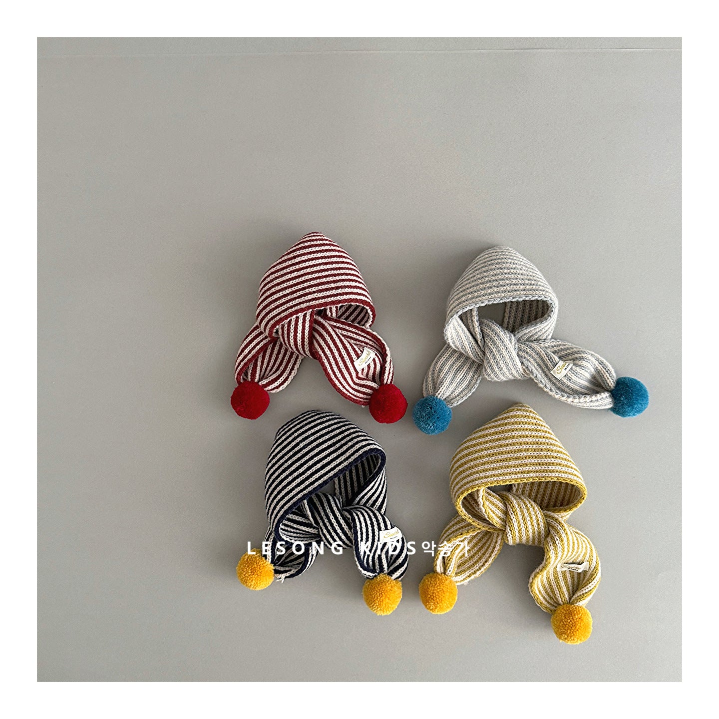 Kids' Striped Pom-Pom Knit Scarf, Winter Neck Warmer [mh0011596]