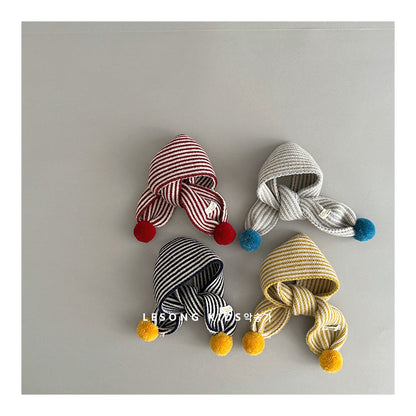Kids' Striped Pom-Pom Knit Scarf, Winter Neck Warmer [mh0011596]