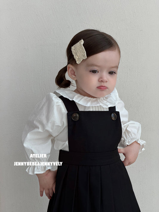 Petos de pleat, pelele, vestido sin mangas y blusa de manga larga con cuello de volantes para bebés y niños 【mh0014660】