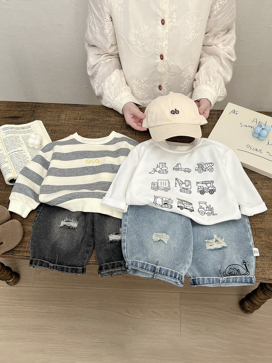 Vaqueros holgados anchos con efecto desgastado para bebé y niño【mh0013997】