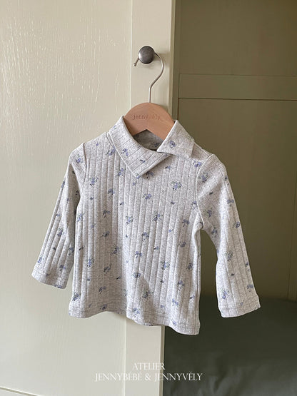 ベビー キッズ 小花柄 襟付き 長袖Tシャツ 裾フリル ロングパンツ【mh0014674】