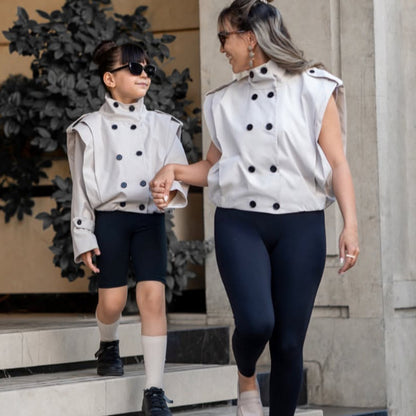 Kids' Shoulder-Pleated Stand-Collar Double-Button Jacket [mh0014740]