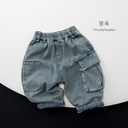 -ルーズデニムカーゴハーフパンツ【mh0010860】 - mamahalo shop - デニムパンツ -  べビー服 - 子供服 - 男の子 - 女の子