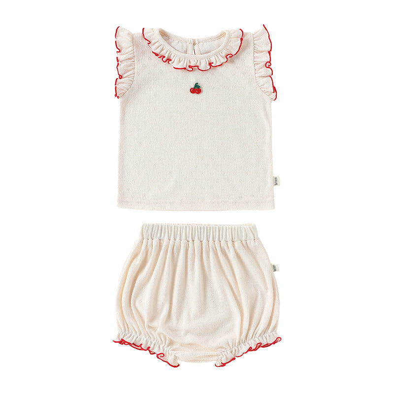 Sleeveless Embroidered Ruffle Top Shorts フルーツ ノースリーブカットソー ブルマパンツ【mh0013497】