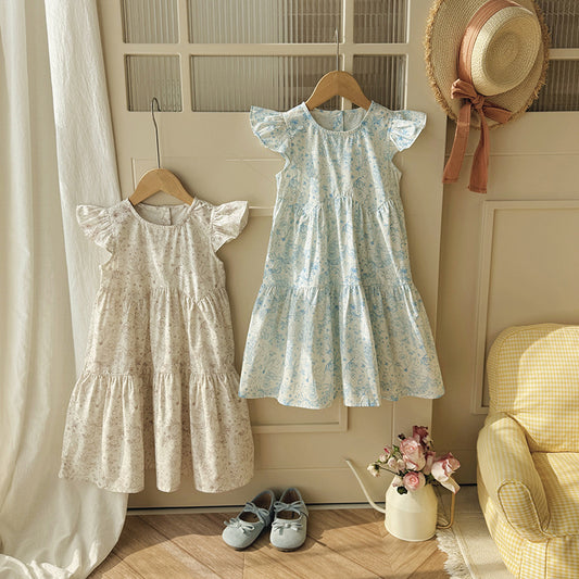 Floral Rabbit Flutter Sleeve Tiered Dress アニマル 半袖ワンピース【mh0013655】