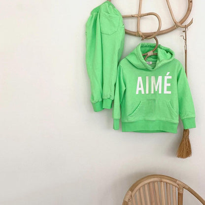 Letter Print Hooded Sweatshirt Set ロゴ パーカー セットアップ【mh0012612】