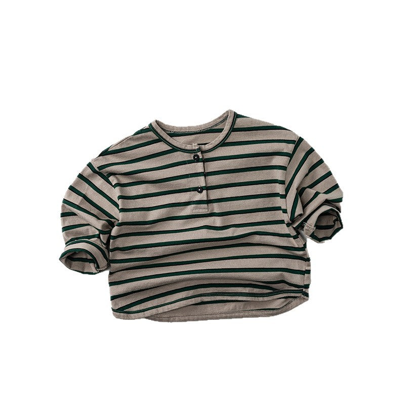 -ヘンリーネックボーダー長袖Tシャツ【mh0010862】 - mamahalo shop - 長袖Tシャツ -  べビー服 - 子供服 - 男の子 - 女の子