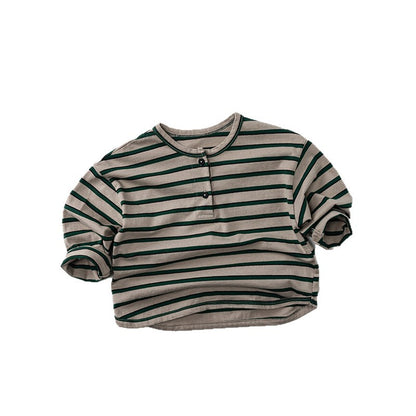 -ヘンリーネックボーダー長袖Tシャツ【mh0010862】 - mamahalo shop - 長袖Tシャツ -  べビー服 - 子供服 - 男の子 - 女の子