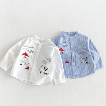 Kids' Printed Striped Stand-Collar Long-Sleeve Shirt and Cargo Pants [mh0014028]