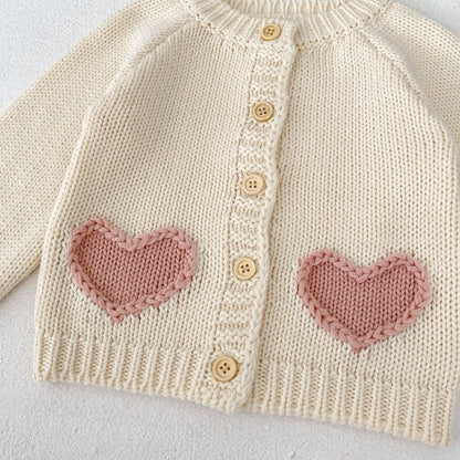 -ハートポケットニットカーディガン/ニット帽【mh0010845】 - mamahalo shop - カーディガン・パーカー -  べビー服 - 子供服 - 男の子 - 女の子