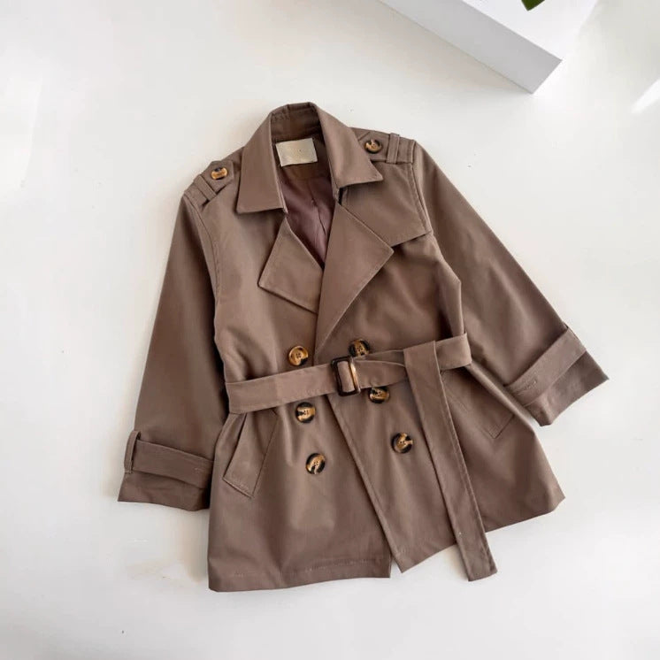 Kids' Double-Button Belted Mid-Length Trench Coat [mh0014731]