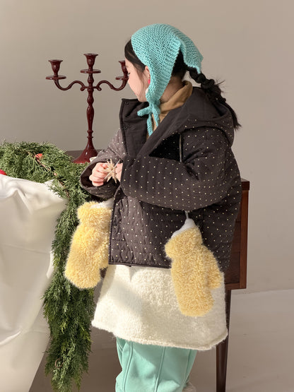 中綿ブルゾンジャケット 水玉ドットプリント フーディ アウター【mh0011861】