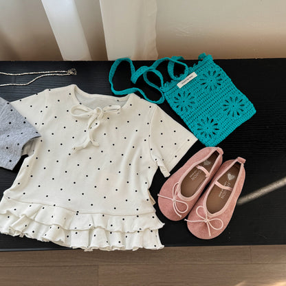 Polka Dot Tiered Ruffle T-Shirt ドット柄 半袖Tシャツ【mh0013118】