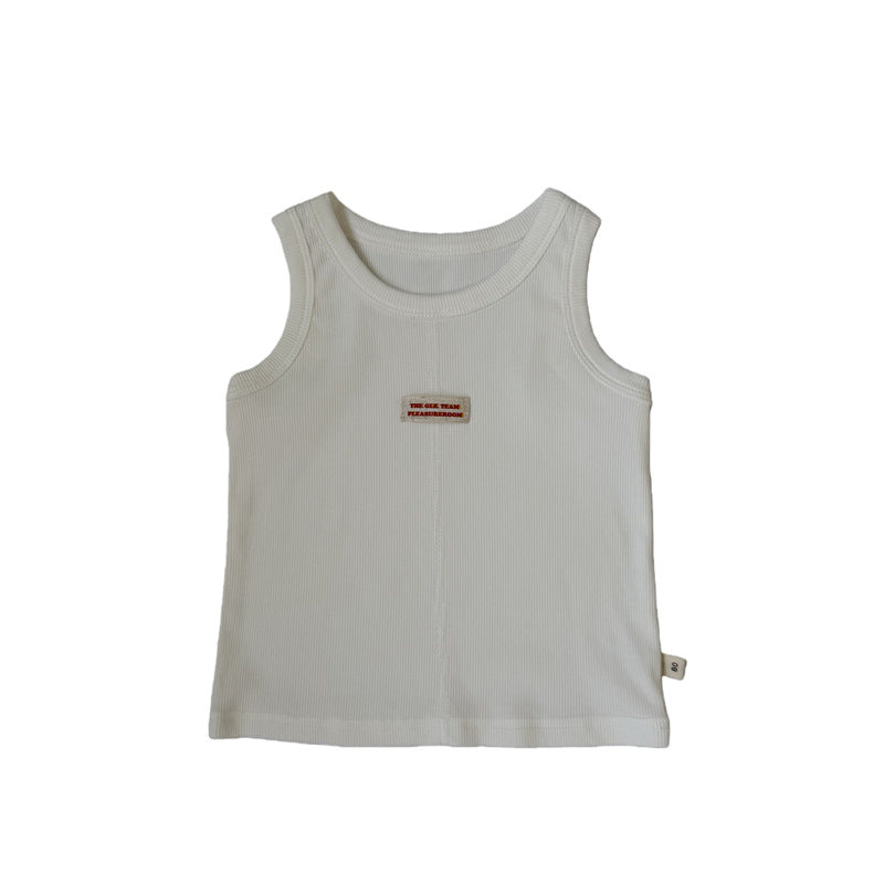 GL-kids Verano coreano Nuevo chaleco simple sin mangas con etiqueta Unisex Color sólido Centro-cosido Camiseta lavada【mh0013645】