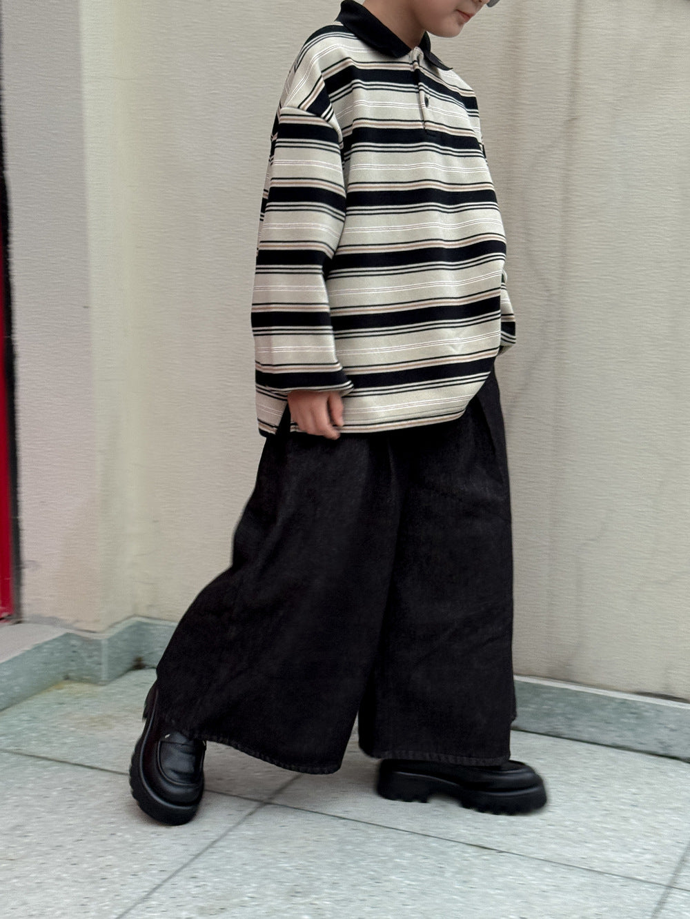 ワイドパンツ キッズ 裏起毛 厚手 ゆったり 無地 ルーズフィット カジュアル【mh0011685】