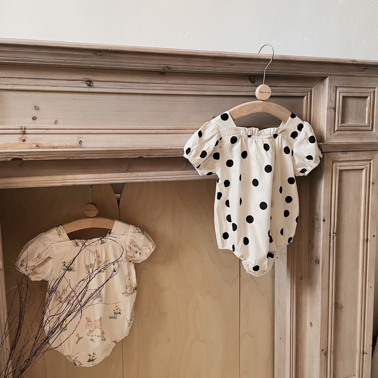 Baby Rabbit Dot Square Neck Short Sleeve Puff Sleeve Romper [mh0001866]