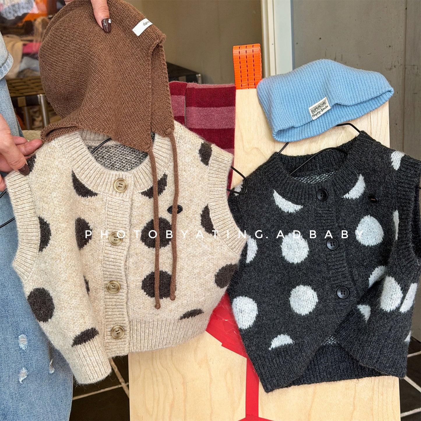 ニットベスト コインドット 水玉 前あき【mh0011922】