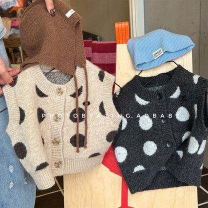 ニットベスト コインドット 水玉 前あき【mh0011922】