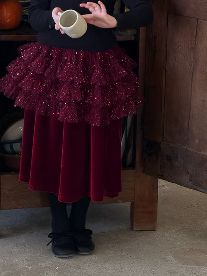 ハイネック長袖Tシャツ/ベルベッドメッシュドッキングスカート【mh0011888】