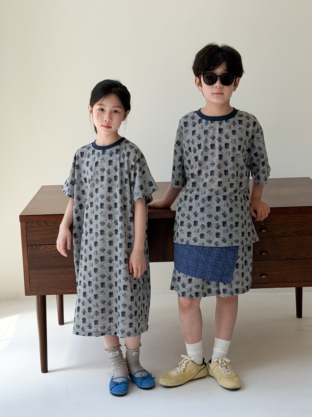 Clover Casual Summer Matching Items クローバー 半袖Tシャツ ハーフパンツ 半袖ワンピース【mh0013528】