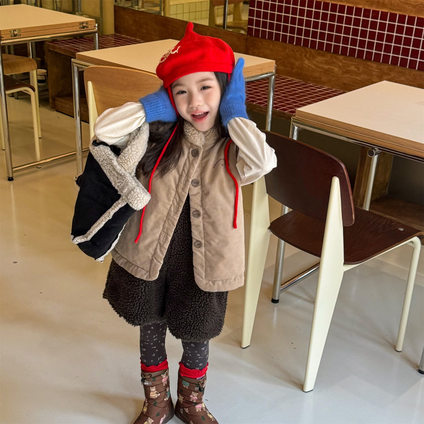 -ボア襟コーデュロイキルティングベスト刺繍入りアウター【mh0010915】 - mamahalo shop - ベスト -  べビー服 - 子供服 - 男の子 - 女の子