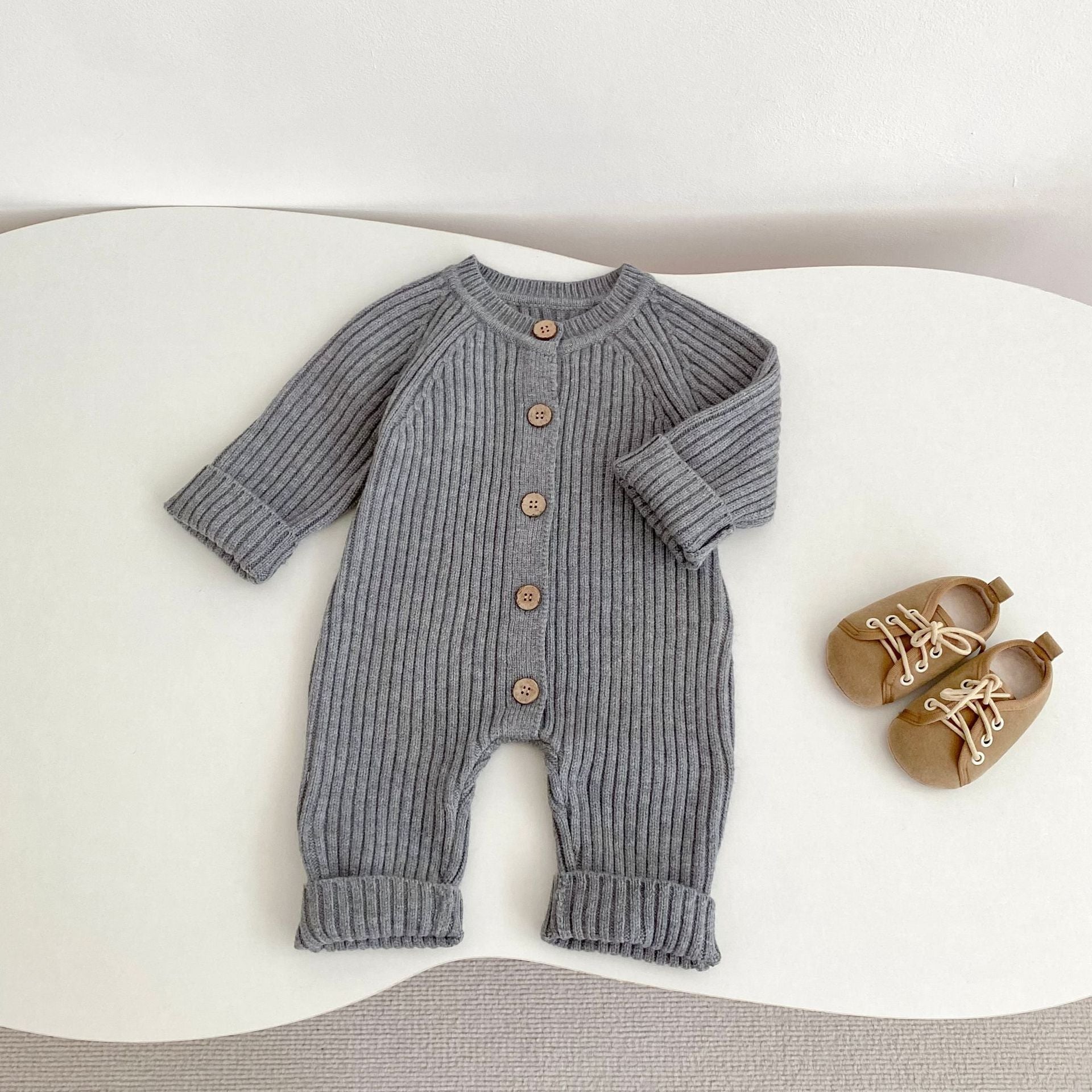 -リブニット長袖ジャンプスーツ【mh0010849】 - mamahalo shop - 長袖ロンパース -  べビー服 - 子供服 - 男の子 - 女の子