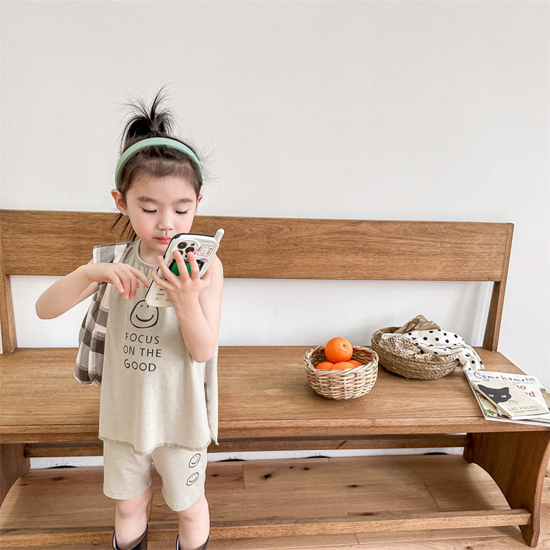 Kids' Smile Print Tank Top & Shorts Set [mh0001805]